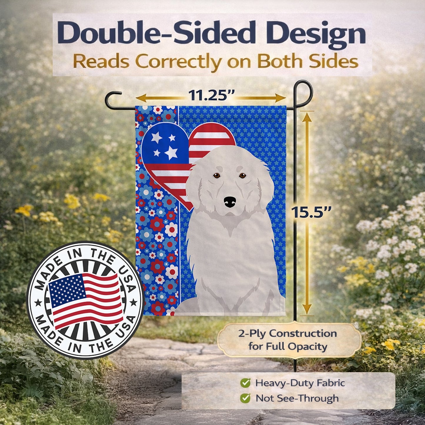 Great Pyrenees USA American Garden Flag Mailbox Decorative Yard Banner Outside Patio Artwork for Flower Beds, Garden Size, Multicolor