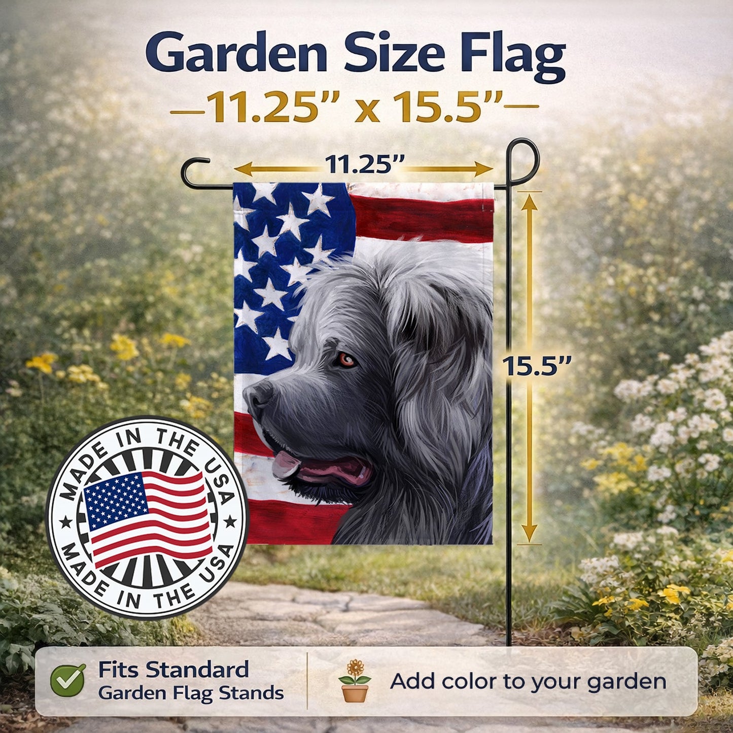 Caucasian Shepherd Dog American Flag Garden Flag Mailbox Decorative Yard Banner Outside Patio Artwork for Flower Beds, Garden Size, Multicolor