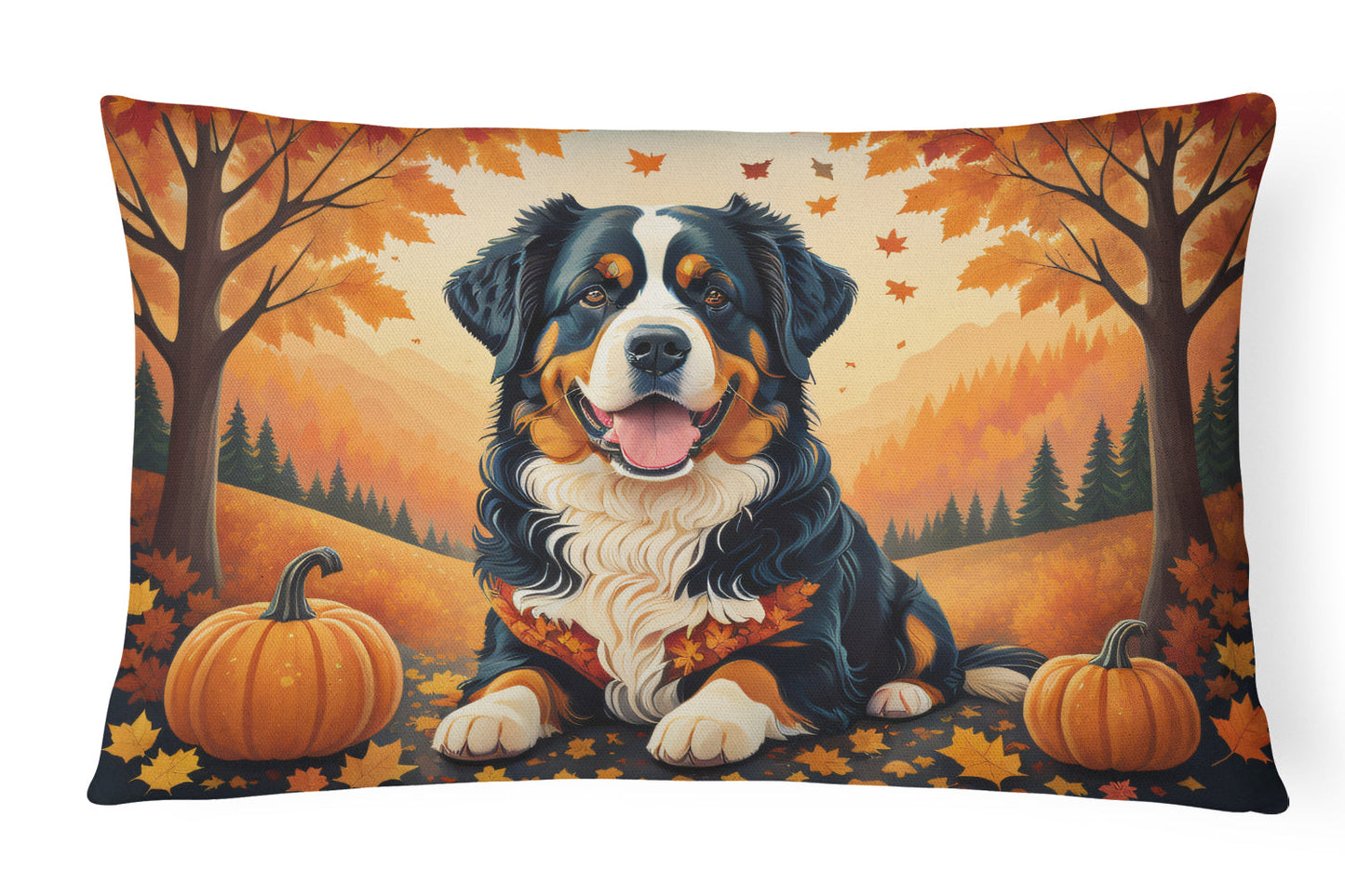 Bernese Mountain Dog Fall Decorative Throw Pillow 12x16 Indoor Outdoor Accent Cushion, Fabric Cover with Insert for Sofa, Bed, Porch & Living Room