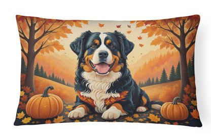 Bernese Mountain Dog Fall Decorative Throw Pillow 12x16 Indoor Outdoor Accent Cushion, Fabric Cover with Insert for Sofa, Bed, Porch & Living Room