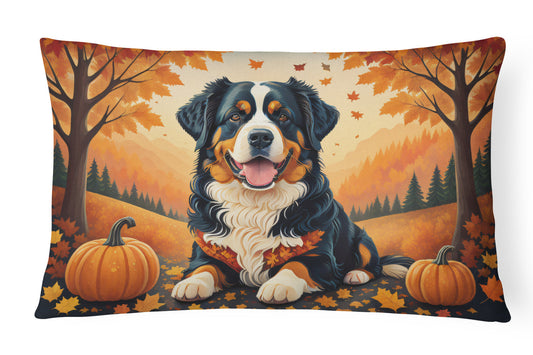 Bernese Mountain Dog Fall Decorative Throw Pillow 12x16 Indoor Outdoor Accent Cushion, Fabric Cover with Insert for Sofa, Bed, Porch & Living Room
