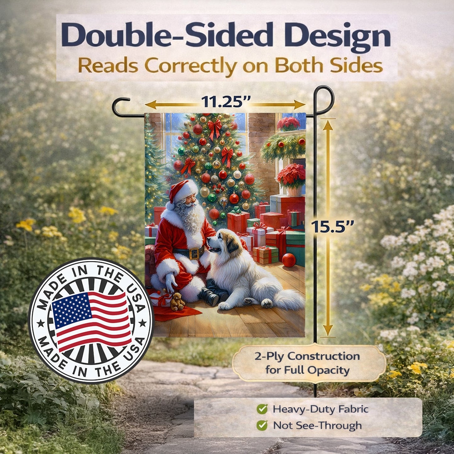 Great Pyrenees and Santa Claus Garden Flag Mailbox Decorative Yard Banner Outside Patio Artwork for Flower Beds, Garden Size, Multicolor