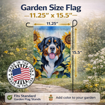 Bernese Mountain Dog in Sunflowers Garden Flag Mailbox Decorative Yard Banner Outside Patio Artwork for Flower Beds, Garden Size, Multicolor