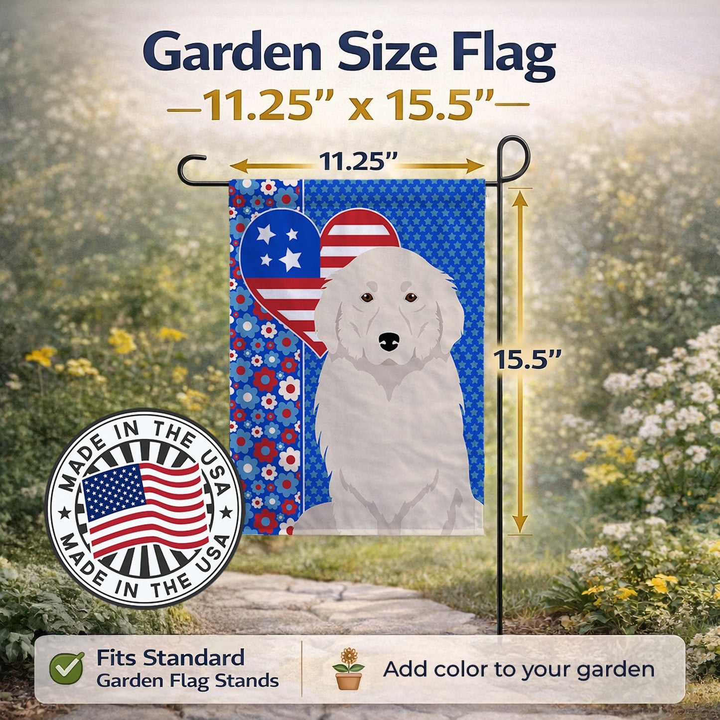 Great Pyrenees USA American Garden Flag Mailbox Decorative Yard Banner Outside Patio Artwork for Flower Beds, Garden Size, Multicolor