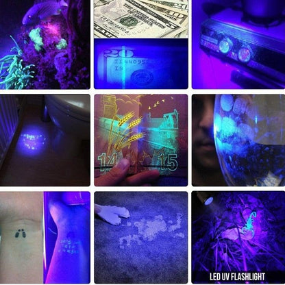 Black Light Flashlight UV Flashlight Super Bright LED Tactical Flashlights 1200 Lumen Rechargeable LED Zoomable UV Torch Waterproof Flashlight Lamp For Pet Urine Stains Detection/Camping